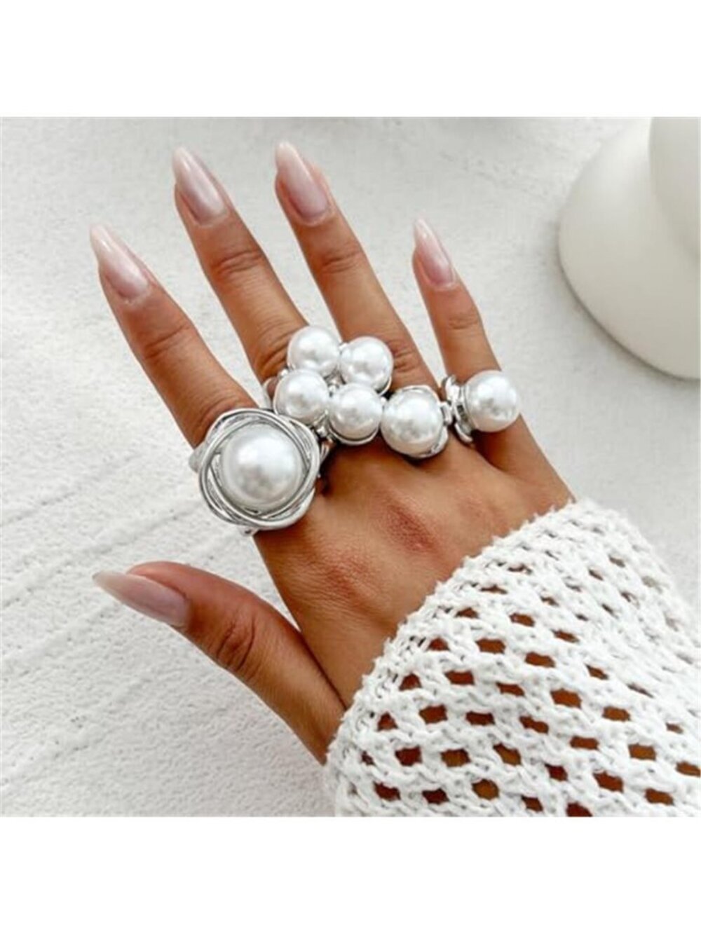 Vintage Pearl Statement Ring Set